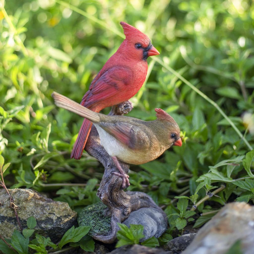 Two Cardinals on Branch Outdoor Garden Statue - 9"