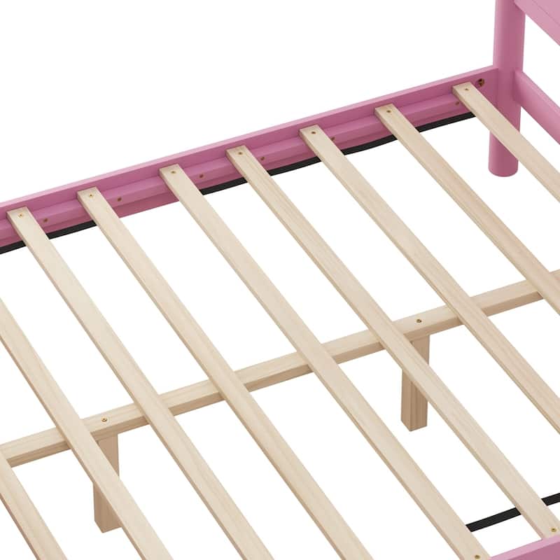 Wood Platform Bed Frame with Headboard and Wooden Slat Support