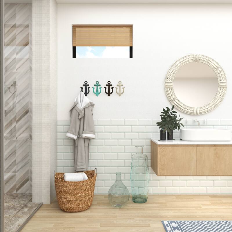 Cream Wood Handmade Distressed House 3 Hanger Wall Hook with Red Roof Accents and Hanging Rope - 5 x 4 x 9