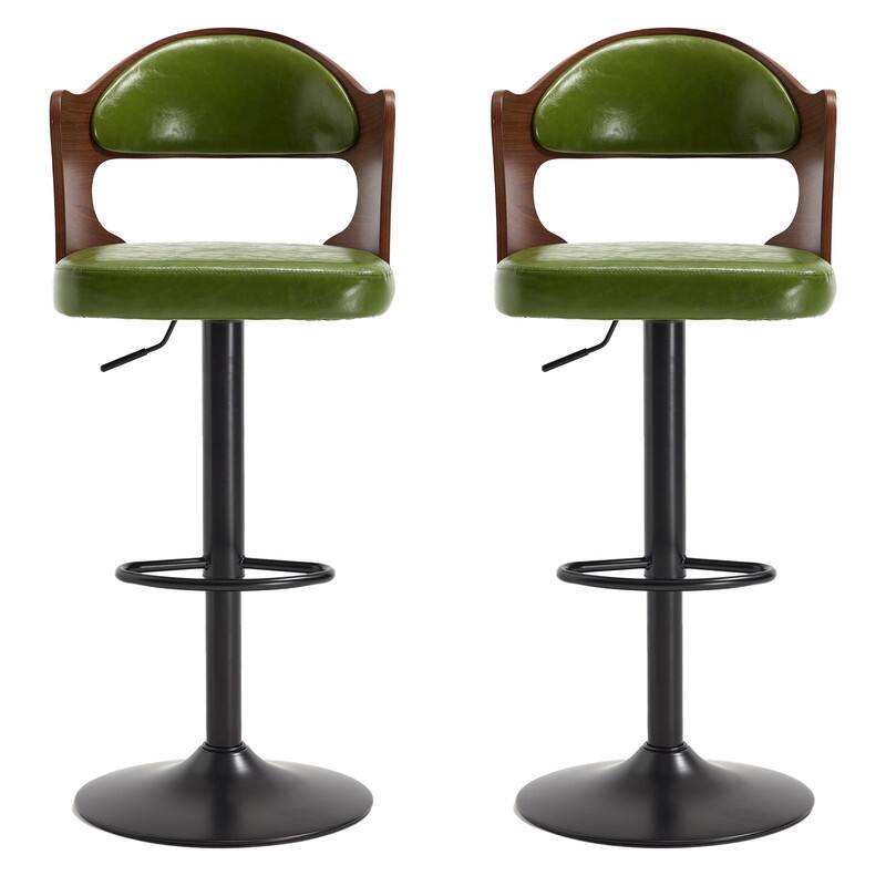 PU Leather Upholstered High-resilience Cushion 360° Swivel Adjustable Height Bar Stools with Footrest(set of 2)