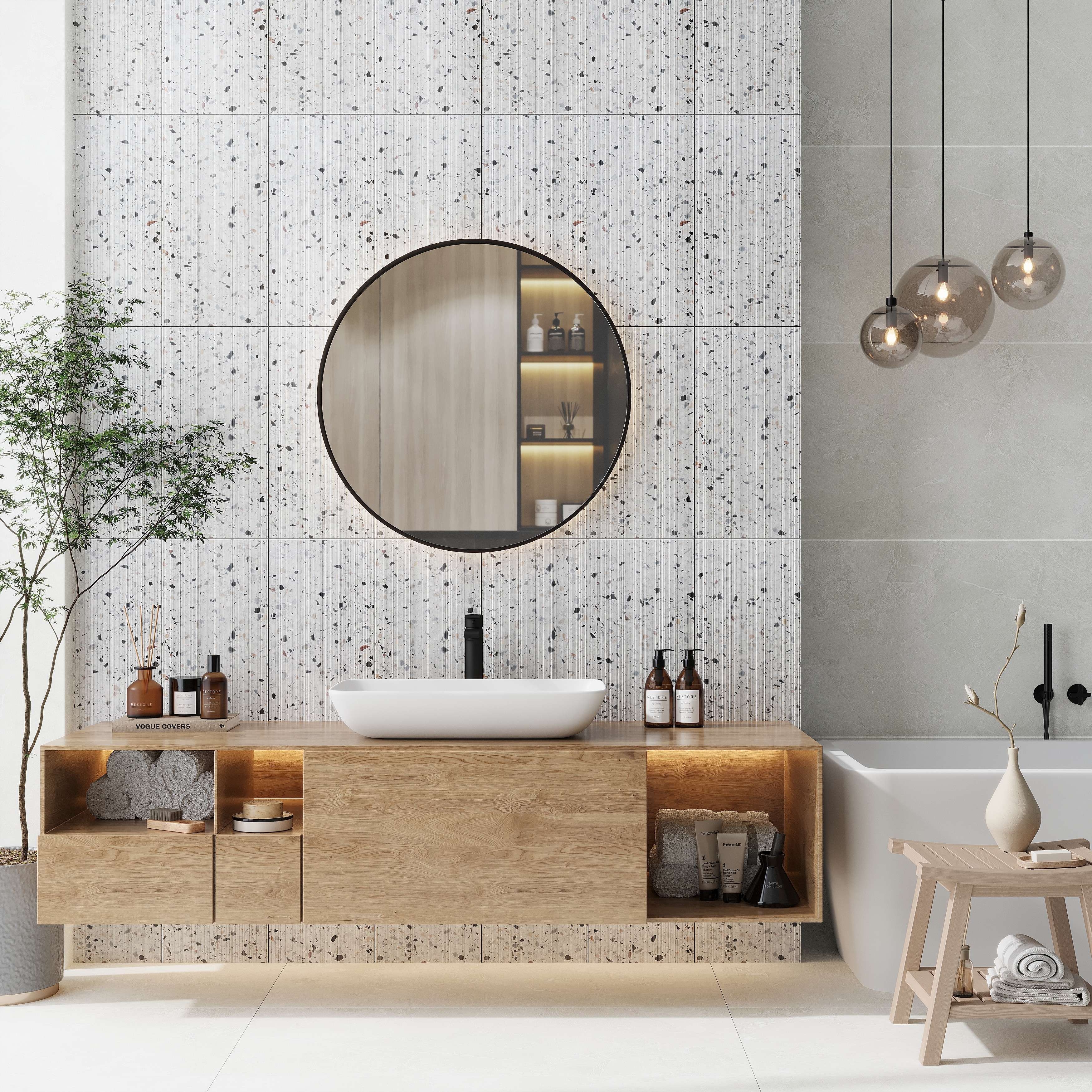 Terraforma 12x24 in. White Fluted Terrazzo Large Wall Tile (7.75 sq ft/case, 4-Pack)