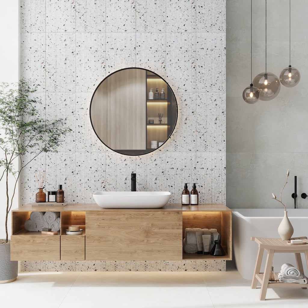 Terraforma 12x24 in. White Fluted Terrazzo Large Wall Tile (7.75 sq ft/case, 4-Pack)