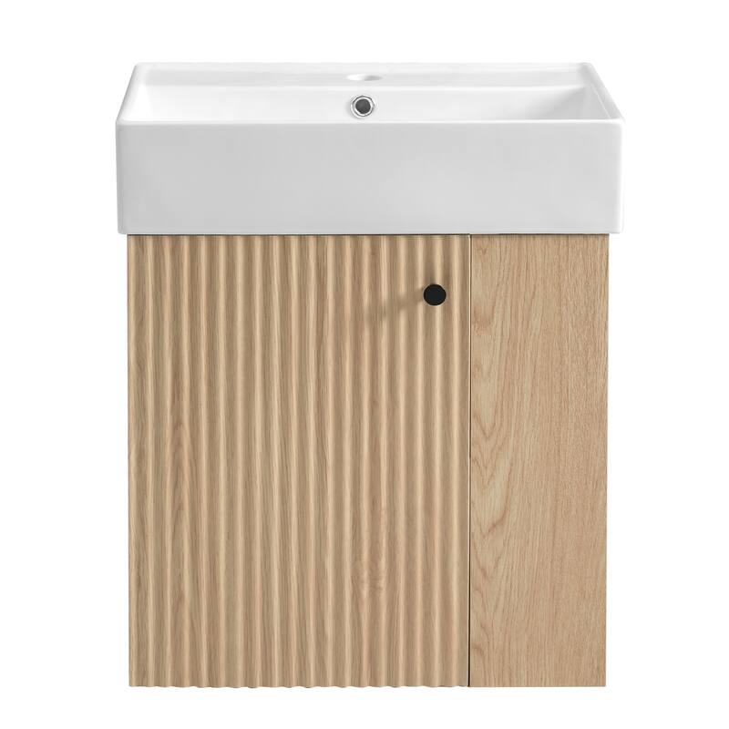 Floating Bathroom Vanity with Sink, Wall Mounted Bathroom Vanity, Narrow Bathroom Cabinet with Soft-Close Door & Open Shelf