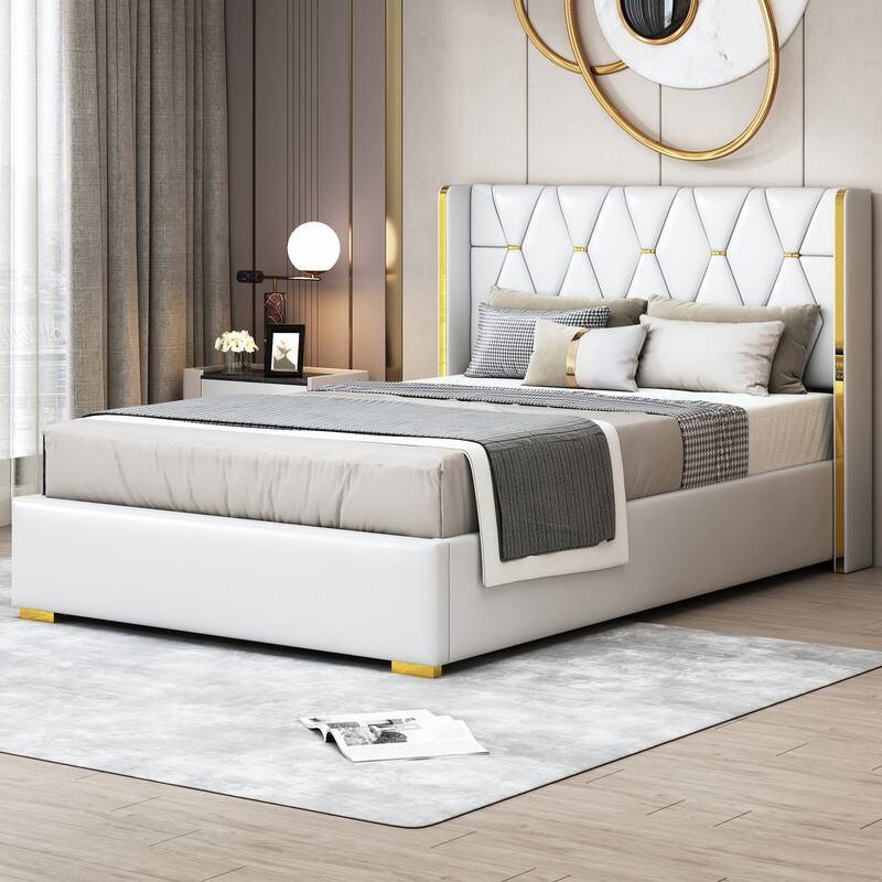 Upholstered Platform Bed with Metal Strips