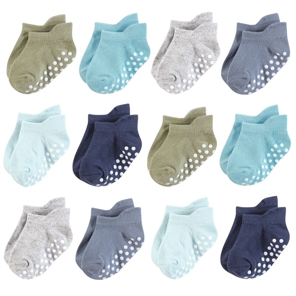 slide 1 of 1, Hudson Baby Infant Boy Non-Skid No-Show Socks, Blue Gray Teal 0-6 Months - Blue Gray Teal