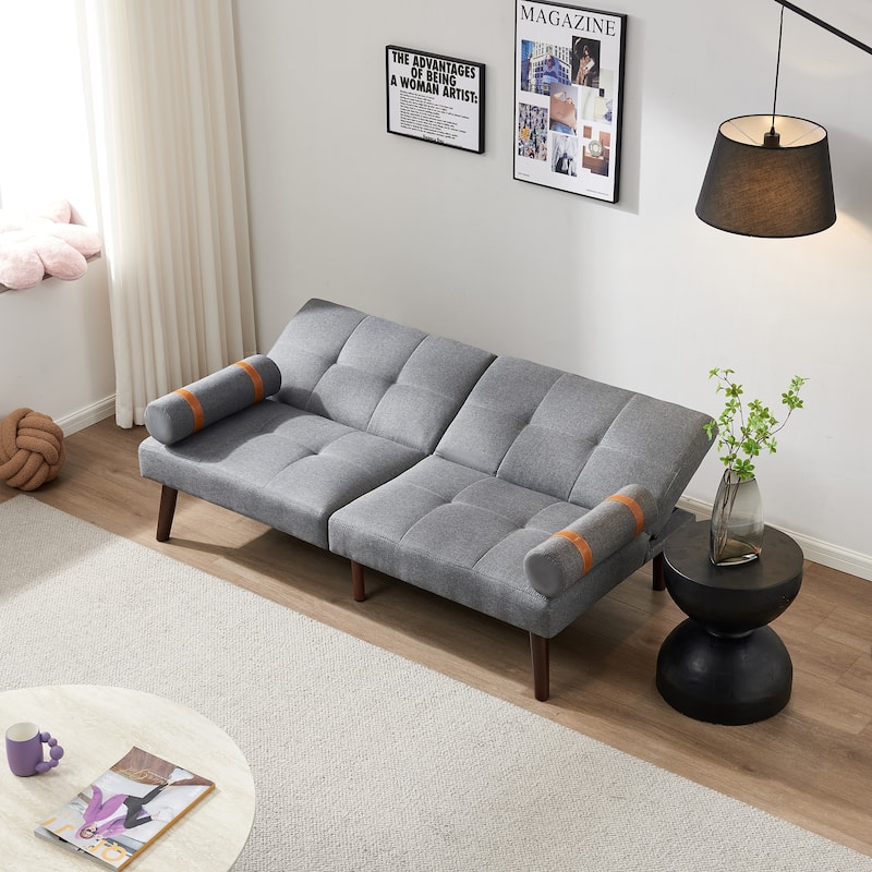 Convertible Sofa Bed Futon with Solid Wood Legs Linen Fabric