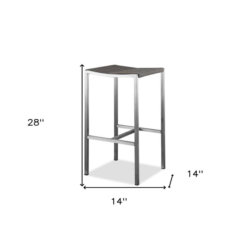 Brown Iron Rectangular Backless Bar Stools Set of 4 with Silver Stainless Steel Frame - 14” x 14” x 28” (D x W x H)