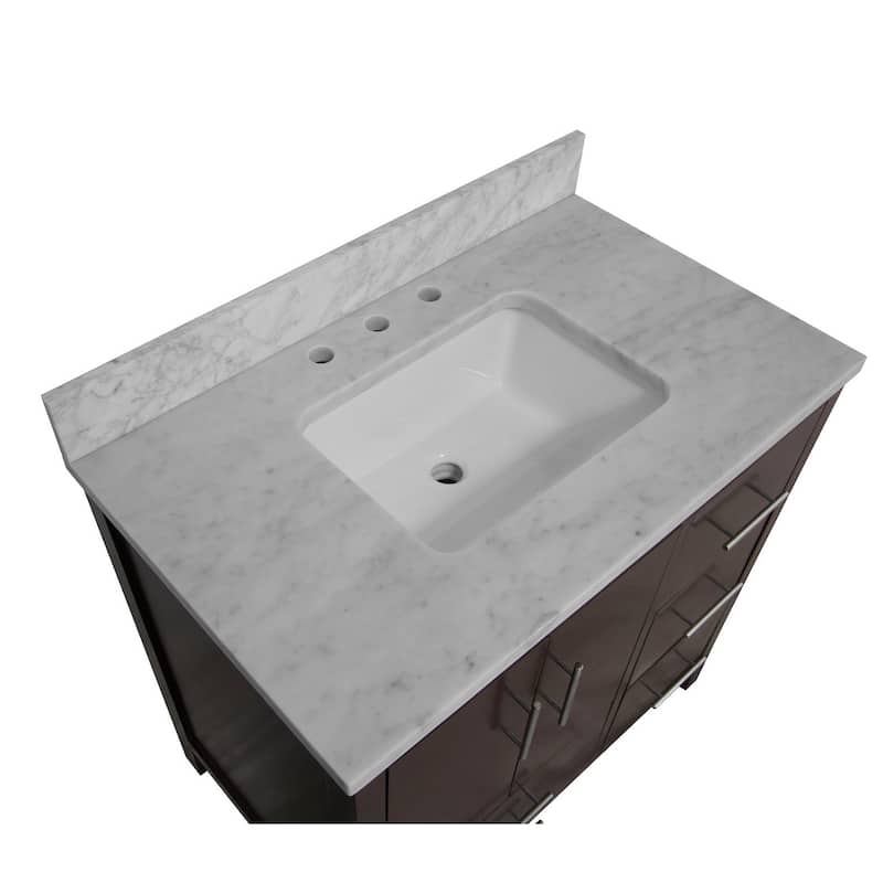 KitchenBathCollection California 36" Bathroom Vanity with Carrara Marble Top