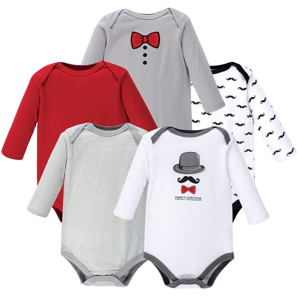 slide 1 of 1, Hudson Baby Infant Boy Cotton Long-Sleeve Bodysuits 5pk, Gentlemen 0-3 Months - Gentlemen