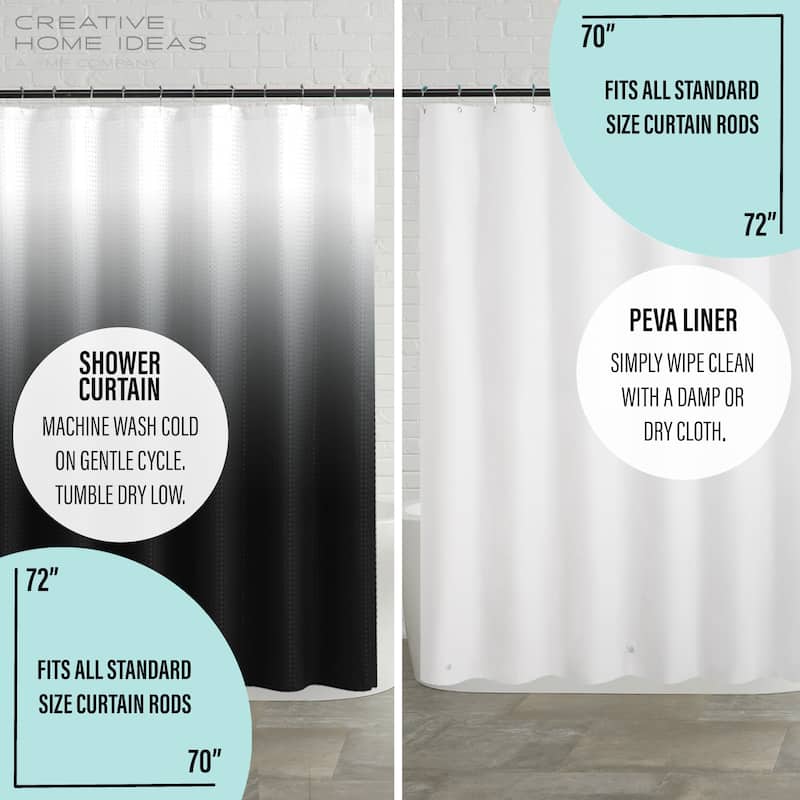 14-Piece Bath/Shower Set - Ombre Shower Curtain, Hooks & PEVA Liner