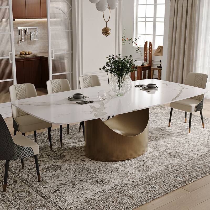 63"-94" Hobart Modern Dining Table with Rectangular Sintered Stone Tabletop and Carbon Steel Leg for 4-10