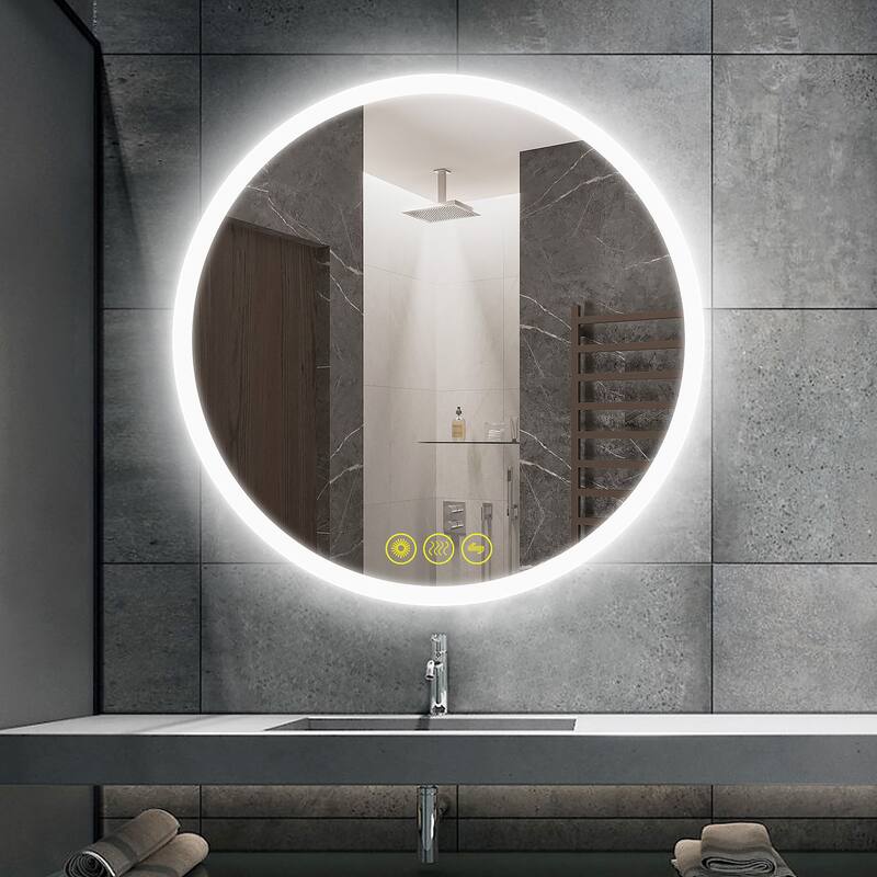 SmartReflect Modern 36" Round LED Dimmable Anti-Fog Frameless Bathroom Vanity Mirror - Clear