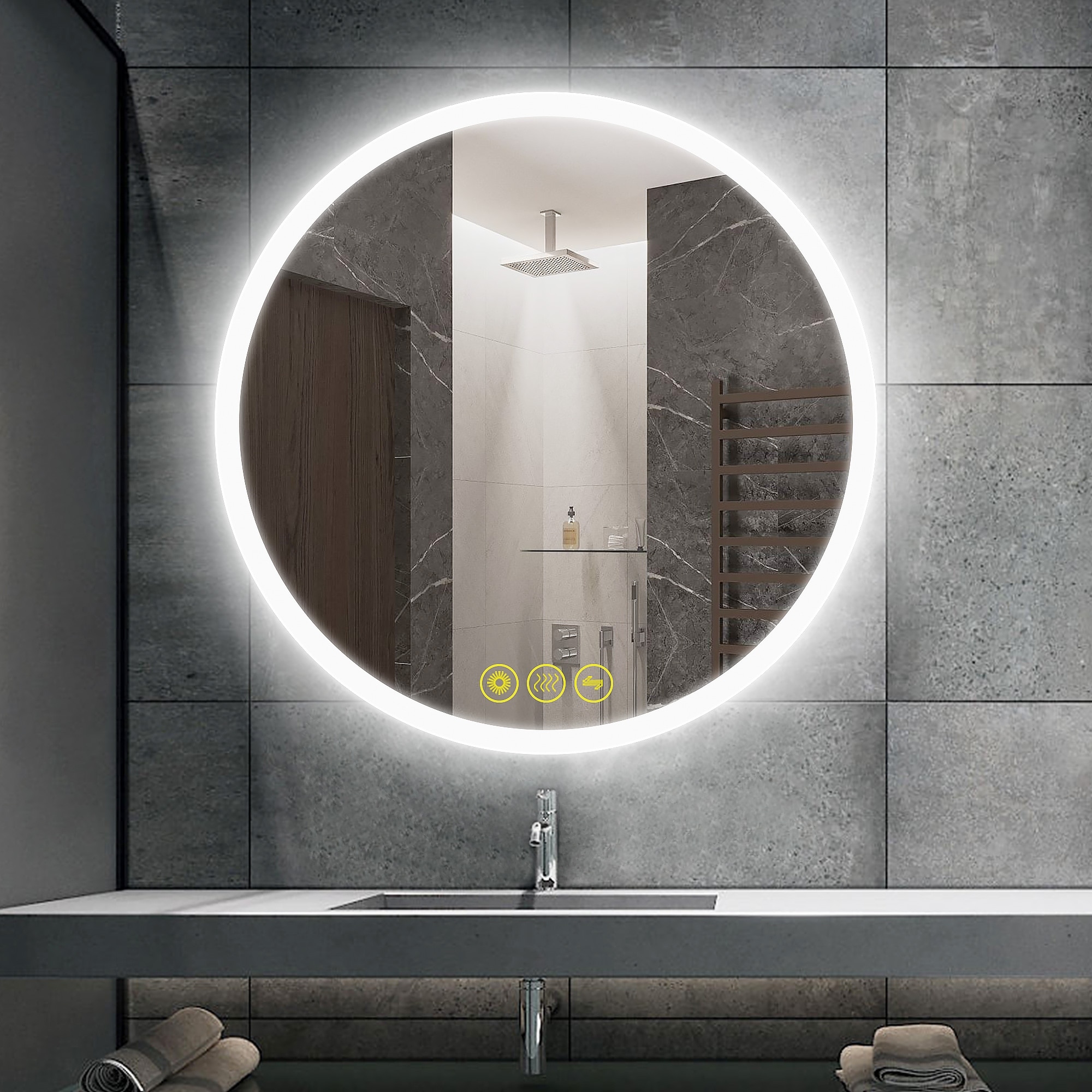 SmartReflect Modern 36" Round LED Dimmable Anti-Fog Frameless Bathroom Vanity Mirror - Clear