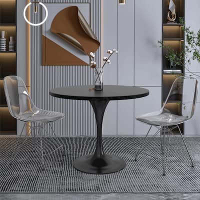 LeisureMod Verve 36" Round Dining Table with MDF Wood TableTop and Black Steel Base for Kitchen & Dining Room