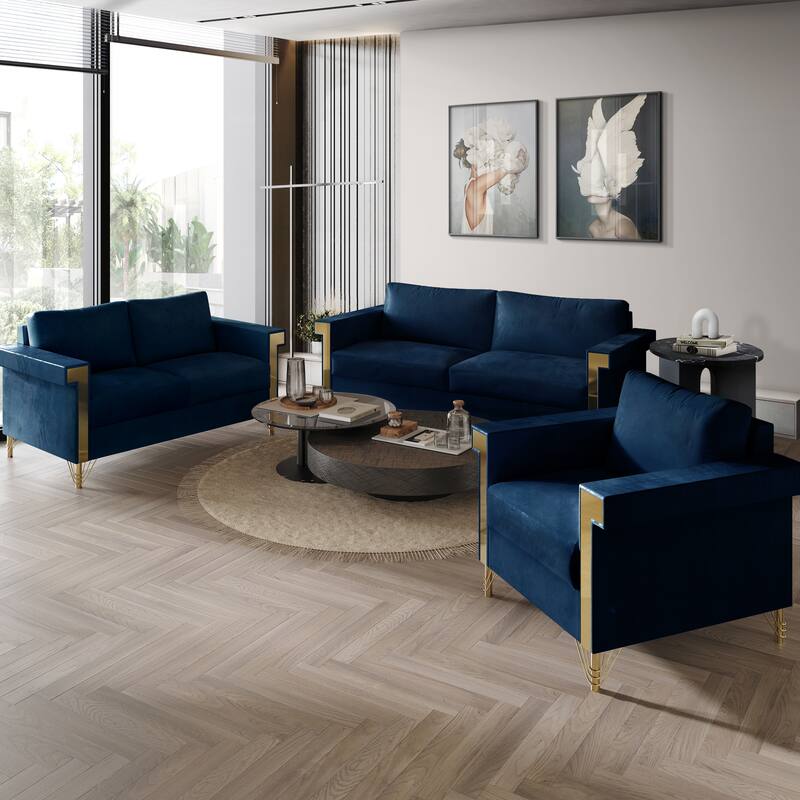 CraftPorch Luxurious Velvet Upholstered 3-Piece Living Room Set