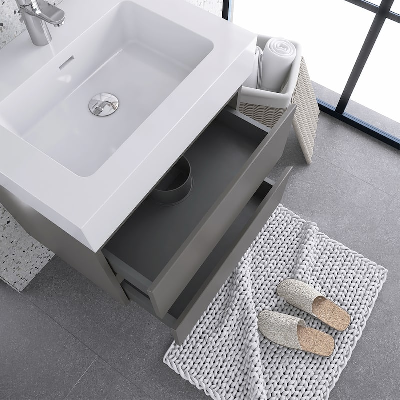 Floating Bathroom Vanity with Solid Surface Top