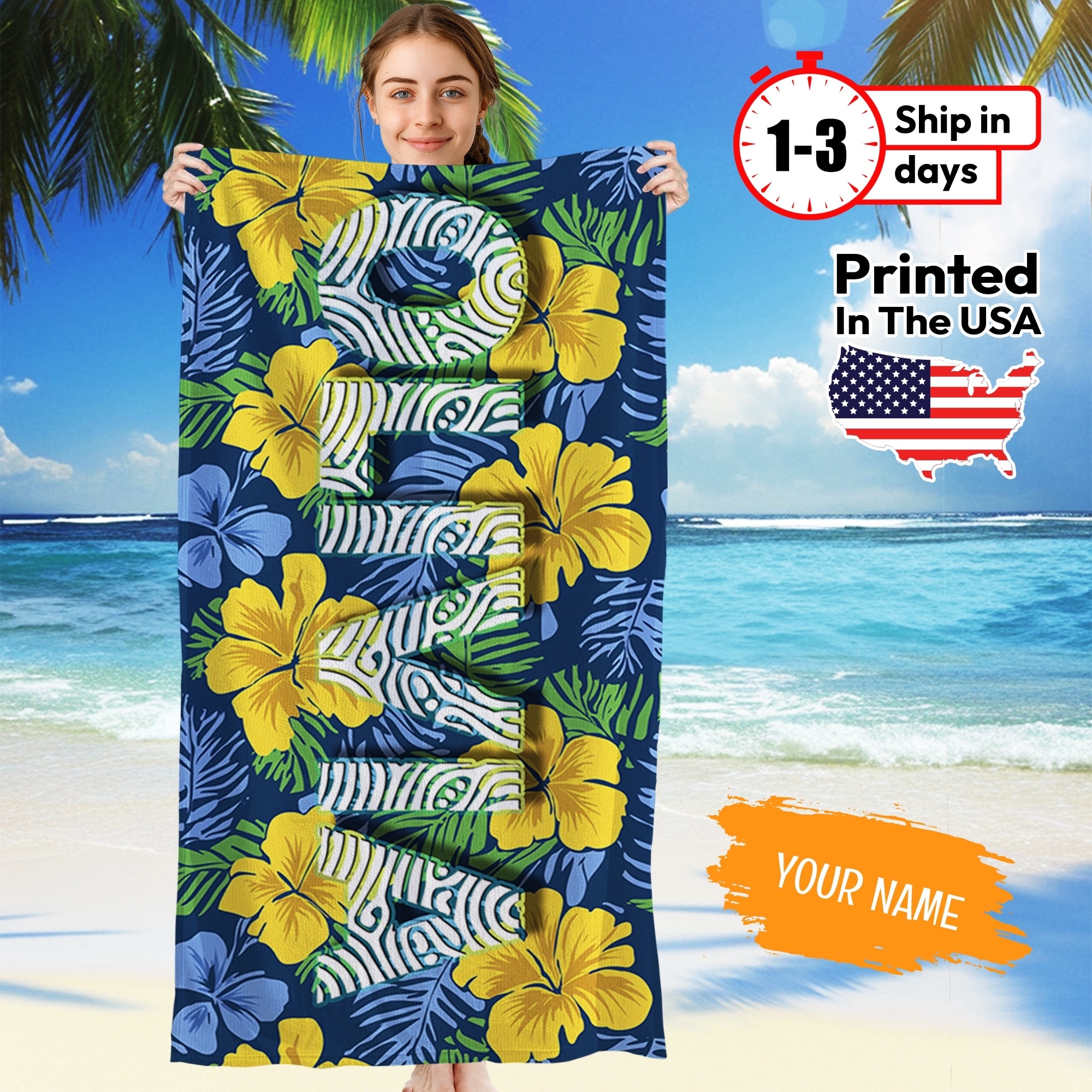 Personalized Beach Towel – 60x30 Inch Custom Microfiber Towel With Name Or Design