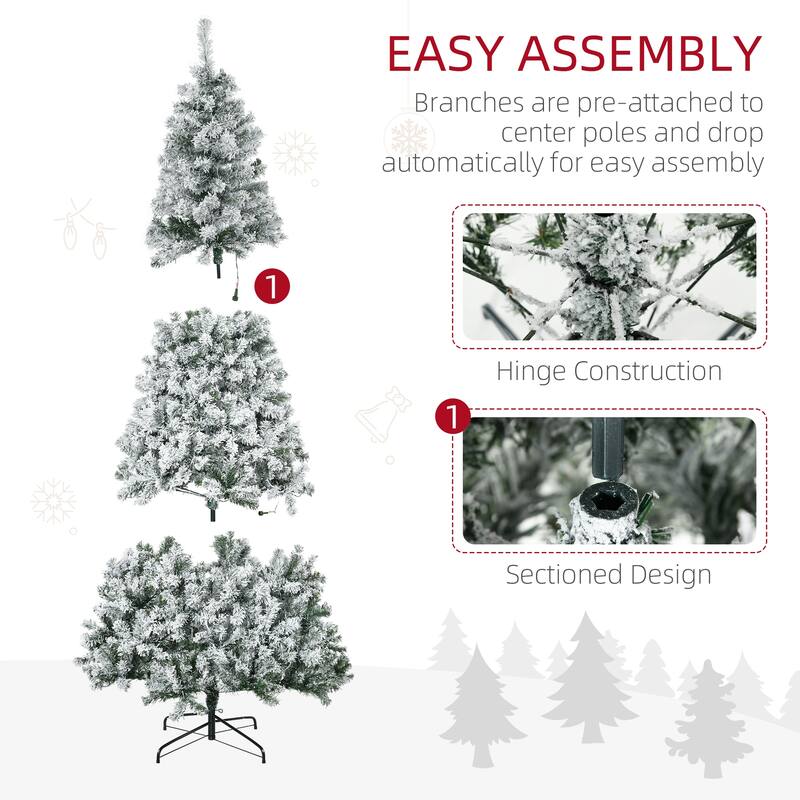 Pre-Lit Snow Flocked Christmas Tree, 7.5ft with 500 LED Lights, Full Branches & Quick Setup