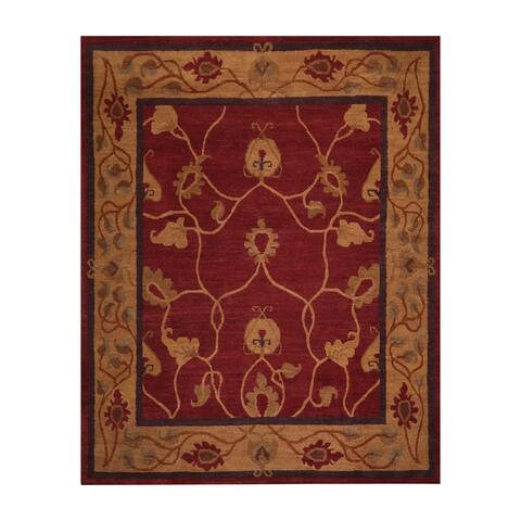 Hand Knotted Arts and Craft Rust,Gold Wool Traditional Oriental Area Rug (9x12) - 9' x 11' 11''