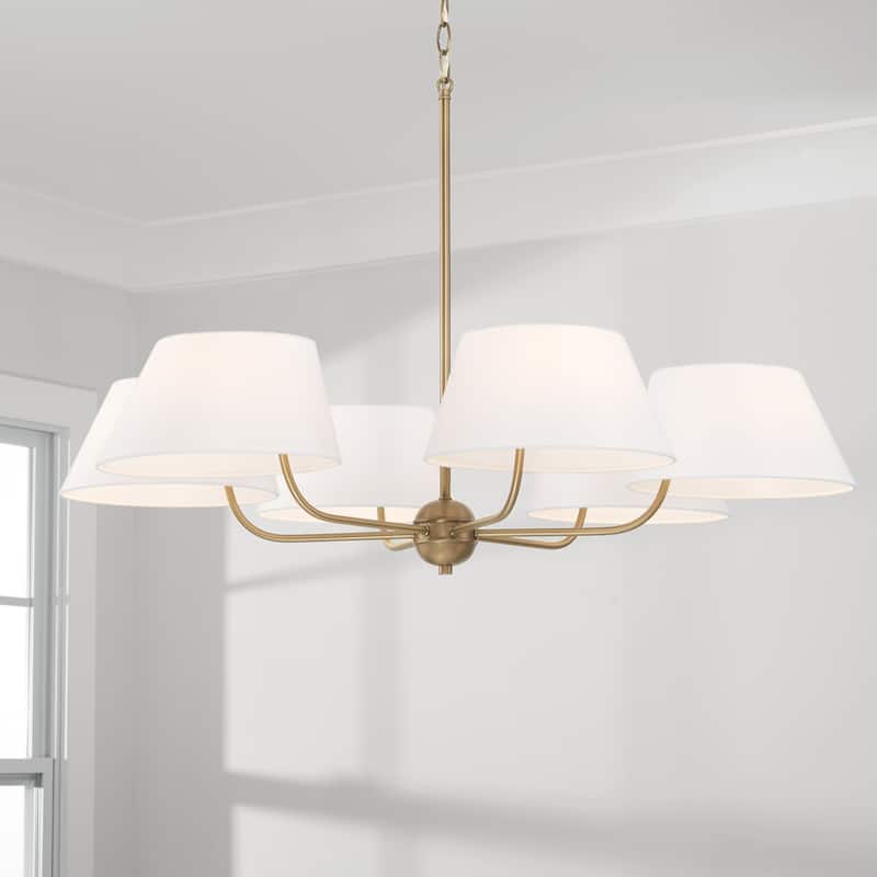 Welsley 6-light Aged Brass Chandelier w/ White Fabric Shade
