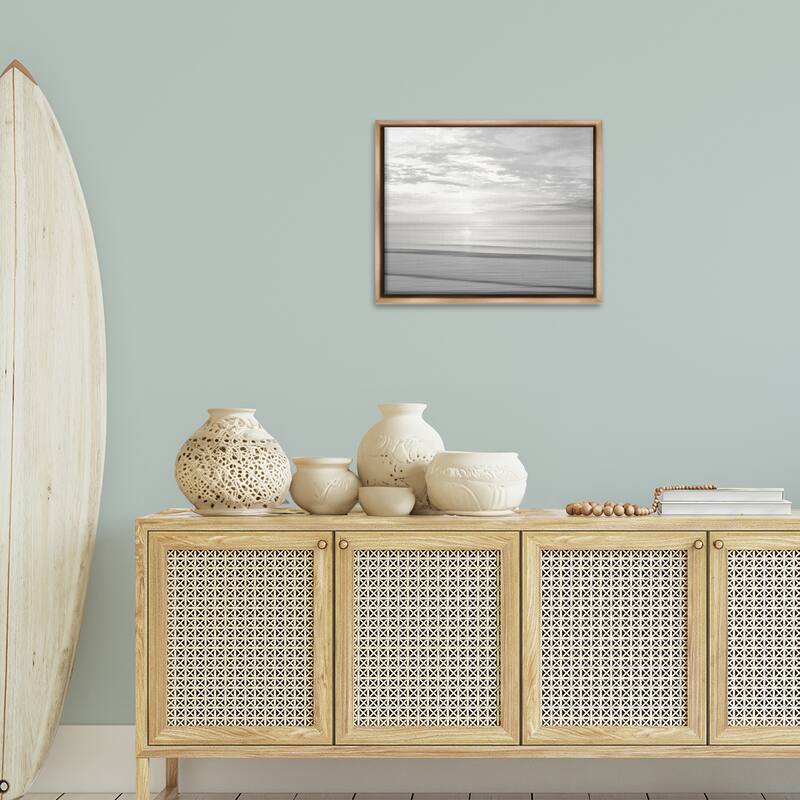 Stupell Soft Serene Beach Reflection Framed Floater Canvas Wall Art Design By Maggie Olsen