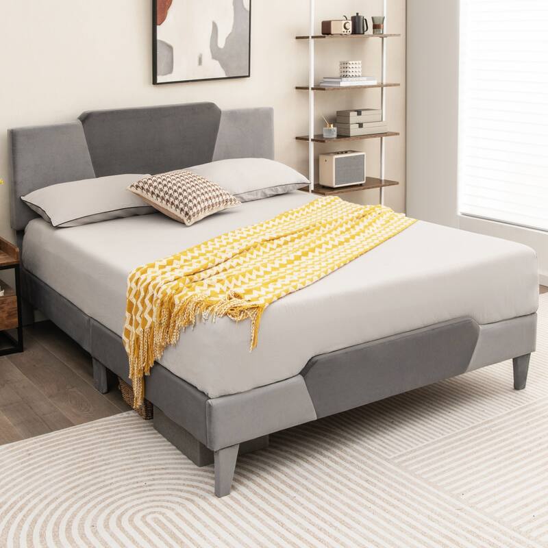 Modern Velvet Bed Frame with Anti-Slip Feet and Strong Slats