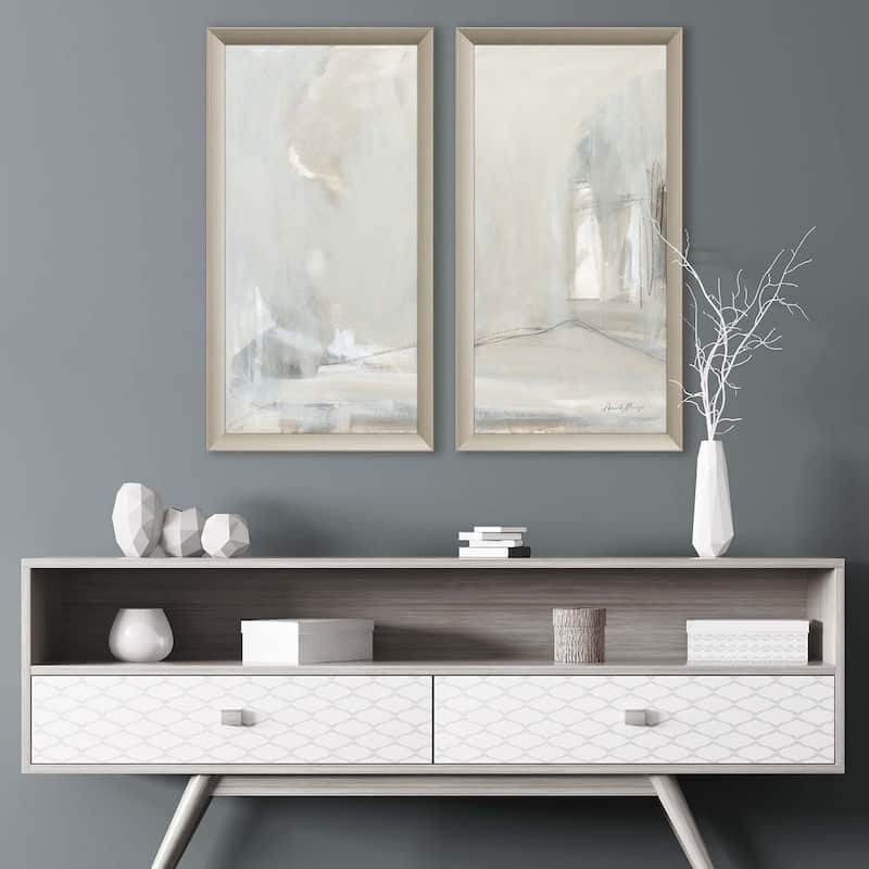 Delicate Gray S/2 Framed Art Giclee Under Glass - Grey