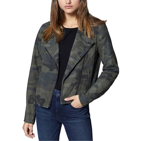 Sanctuary Clothing Womens Camo-Print Suede Motorcycle Jacket, Green, X-Small