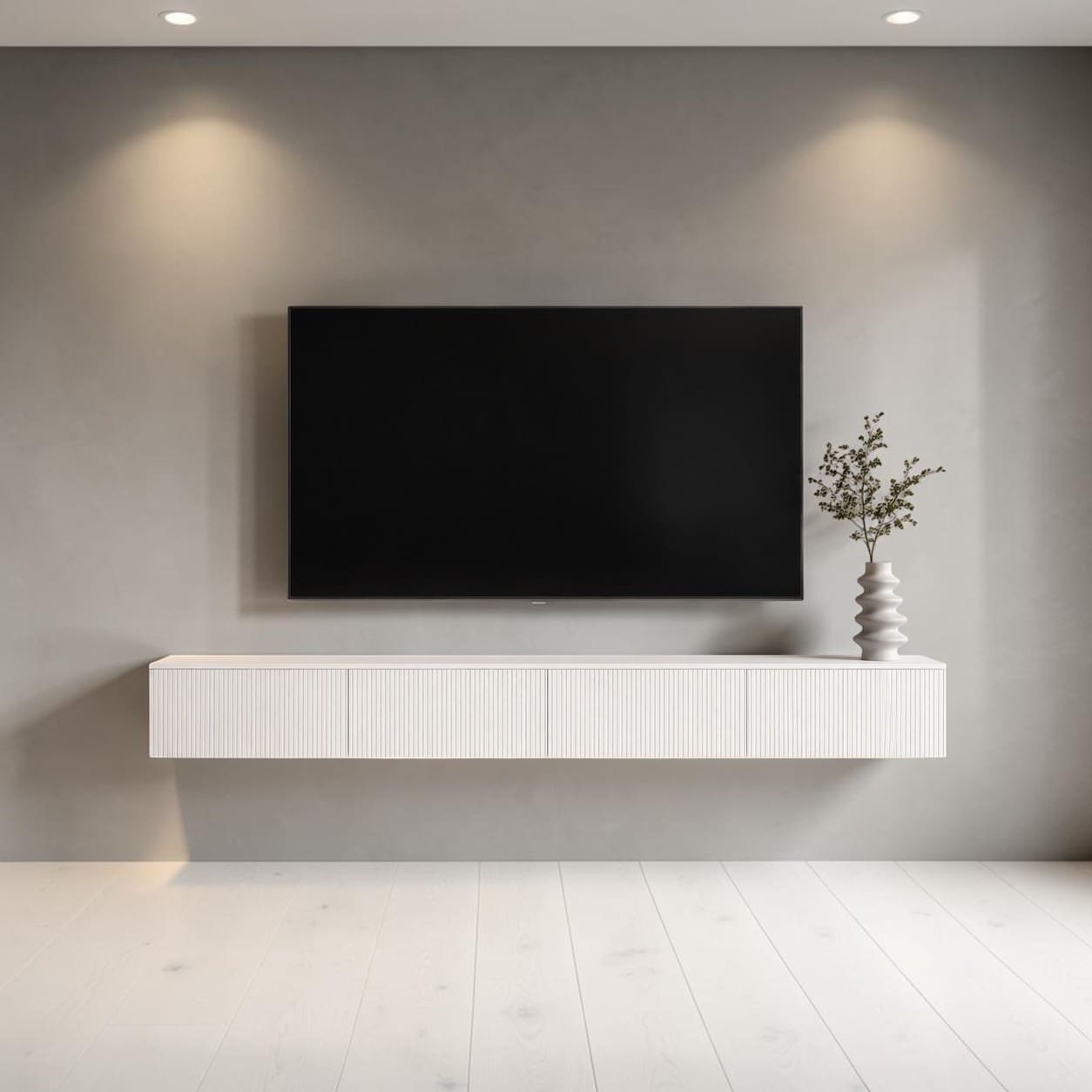 86.6 Inch Floating TV Stand Wall Mounted, Modern Entertainment Center with 16 Color LED Lights Storage Cabinet