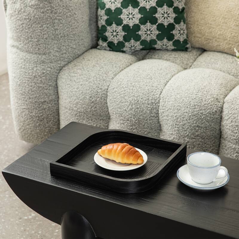 Glitzhome 11.5"/ 14"D Modern Leaf Shape Carved Wooden Decorative Trays Set of 2