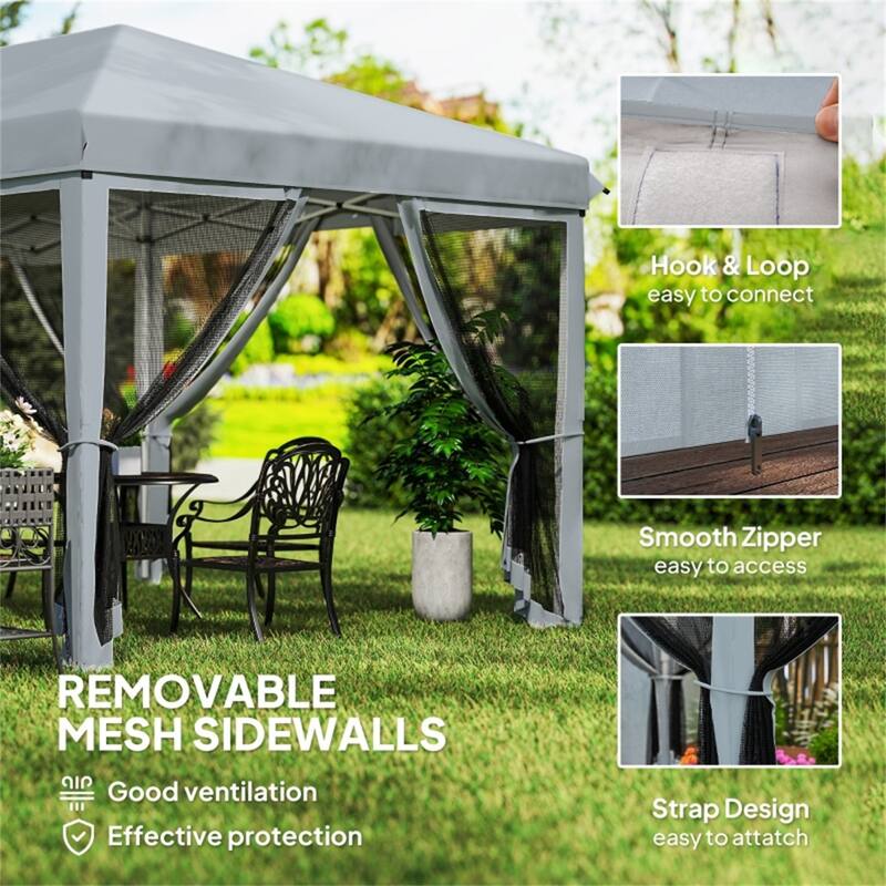 Grey Portable Outdoor UV Protection Pop-Up Canopy Tent with Mesh Sides and Steel Frame - 230.25" L x 116.25" W x 106.25" H