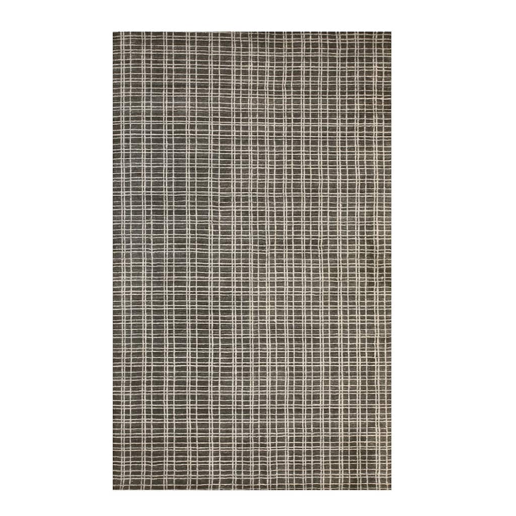 Gray 5' x 8' Handmade Bamboo Silk Rug, Contemporary Simple Geometric Pattern, Soft & Stylish - L