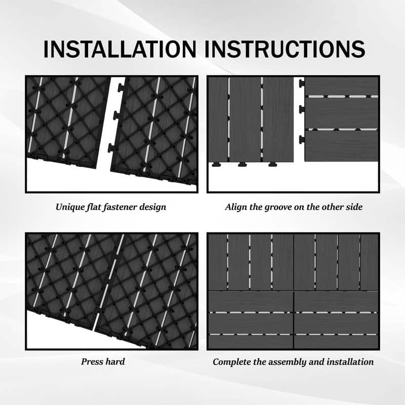 Domi 12" x 12" HDPE Plastic Resin Interlocking Deck Tiles, Waterproof Outdoor Patio Flooring with Drainage Design