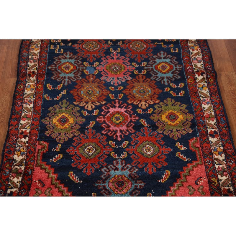 Malayer Minakhani Persian Vintage Runner Rug Handmade Wool Carpet - 3'4" x 16'7"
