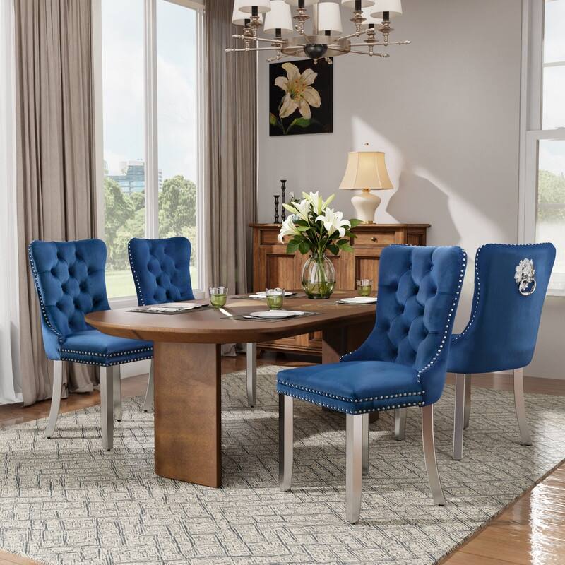 High-end Tufted Velvet Upholstered Nailhead Dining Chair Set of 6