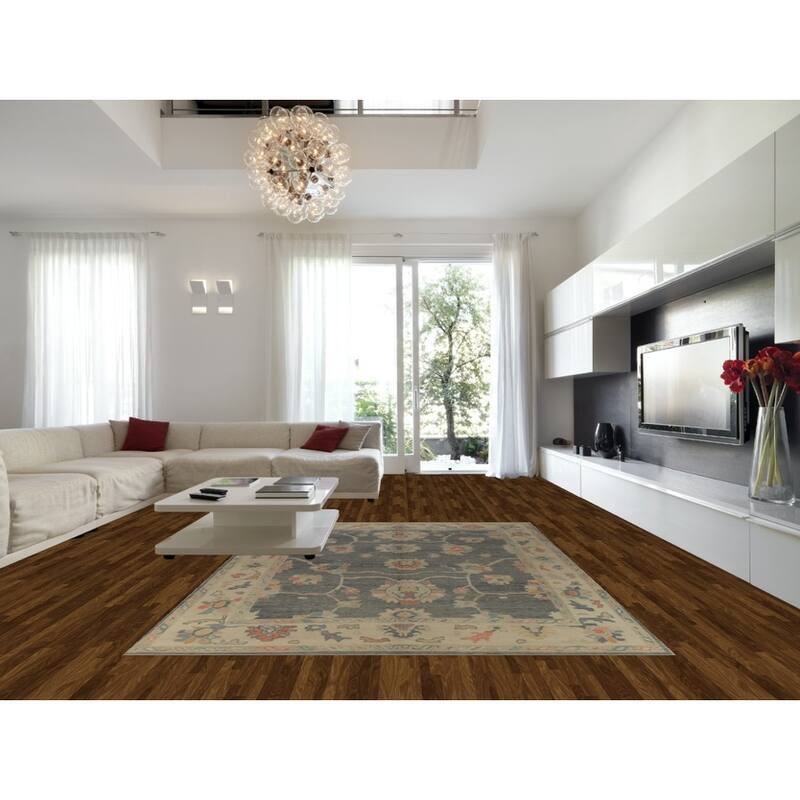 Hand Knotted Oriental 100% Wool Carpet Transitional All-Over Greys & Charcoal Oushak Area Rug - 12' 8'' X 8' 7''