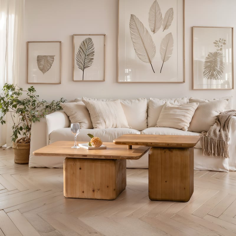 Vintage Fashion Style Square Coffee Table Set with Wood Grain Finish(Set of 2)