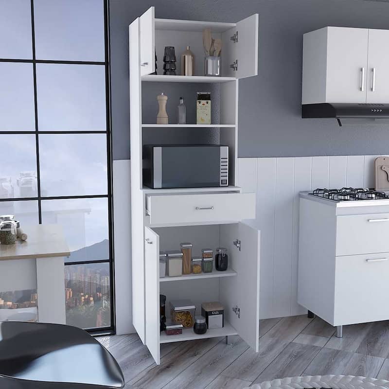 Microwave Double Door Cabinet, One Drawer, One Shelf For Microwave, White - White