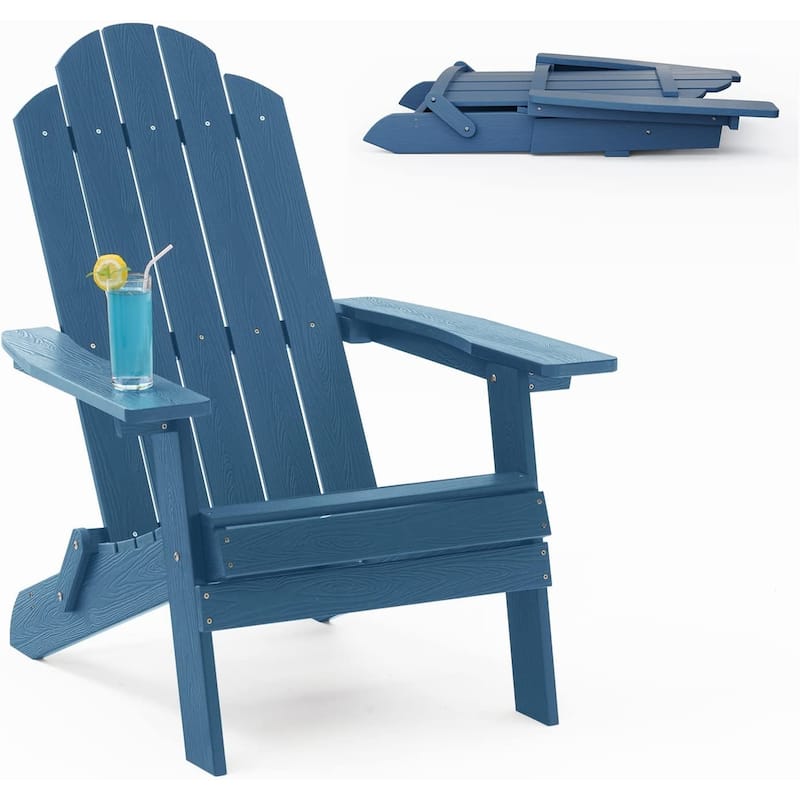 WINSOON All Weather HIPS Outdoor Set of 8 Folding Adirondack Chairs Garden Patio Chairs Fire Pit Chairs - Navy x 8