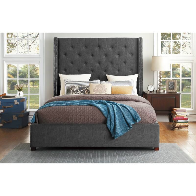 Matt Gray Fabric Upholstered Tufted Storage Platform Bed