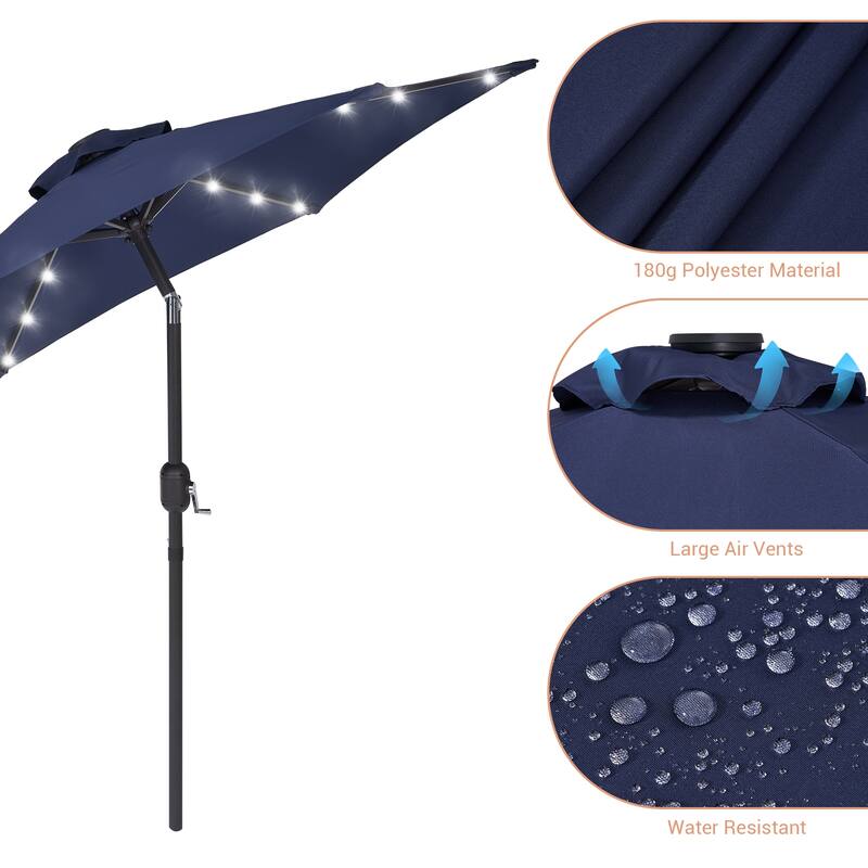LIVOOSUN Patio 7.5 Feet Market Solar LED Light Umbrella