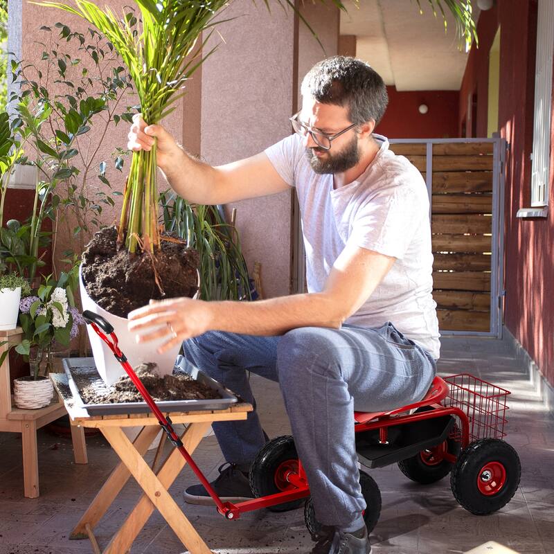Rolling Garden Work Seat with Wheels, Garden Scooter with 360 Degree Swivel Seat - 35 x 17.7 x 22.4