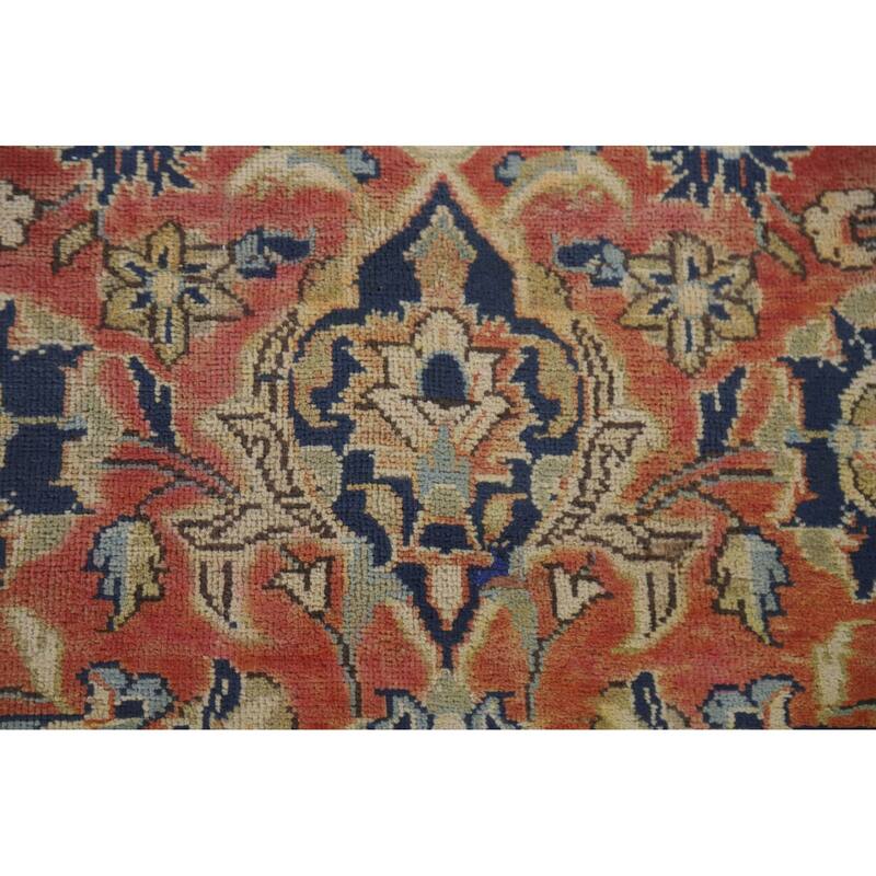 Hand Knotted Oriental 100% Wool Carpet Traditional Floral Coral Mashad Area Rug - 11' 5'' X 7' 8''