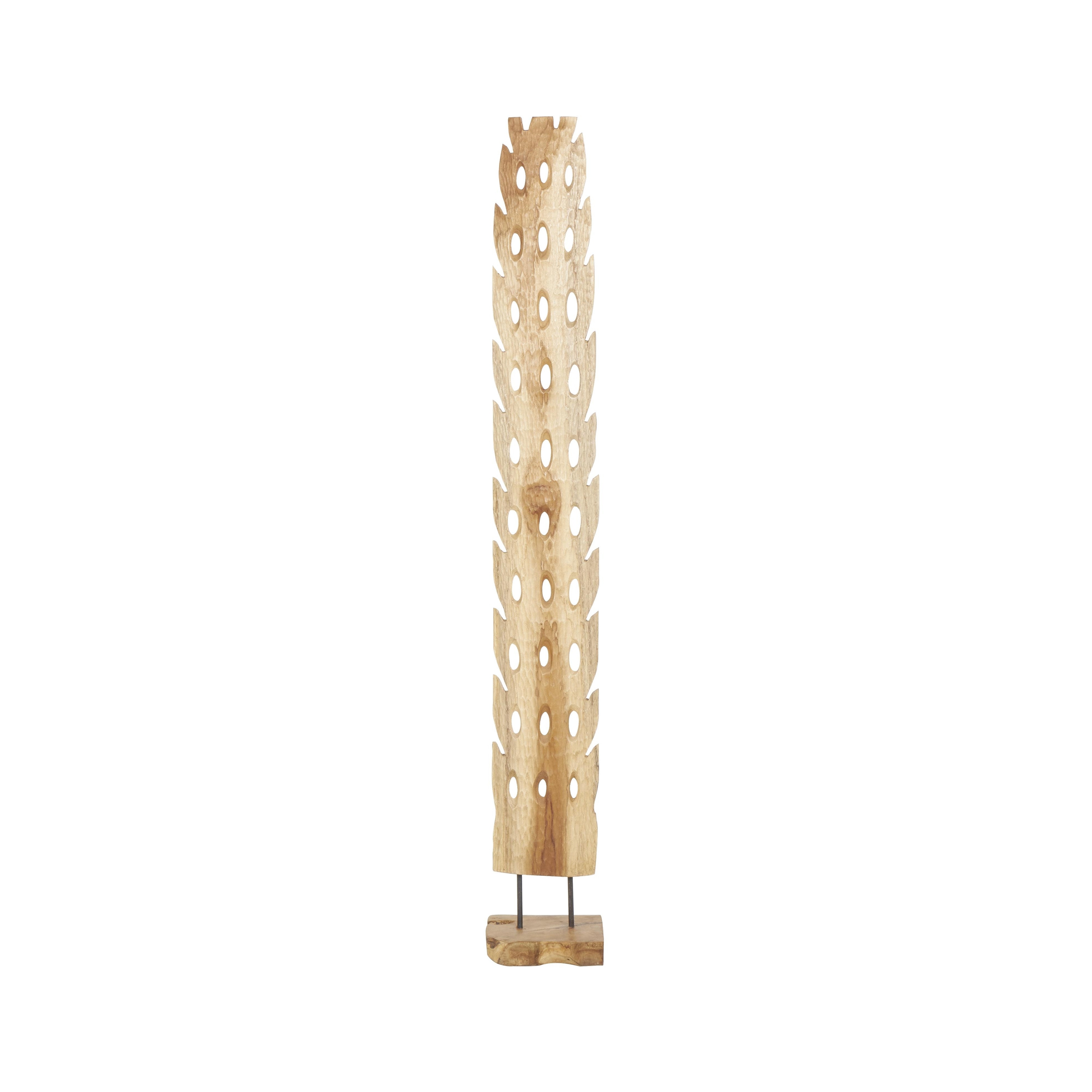 Teak Wood Abstract Handmade Tall Floor Cutout Post Sculpture with Live Edge Base - Brown - Roche River Decor