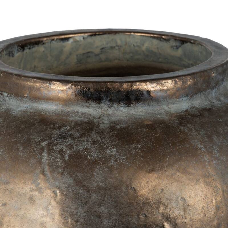 16" Bronze and Beige Large Ceramic Wide Mouth Candia Vase