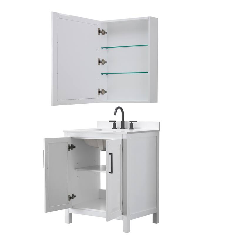 Daria 30-inch Single Vanity, 3 Hole Quartz Top, Med Cabinet