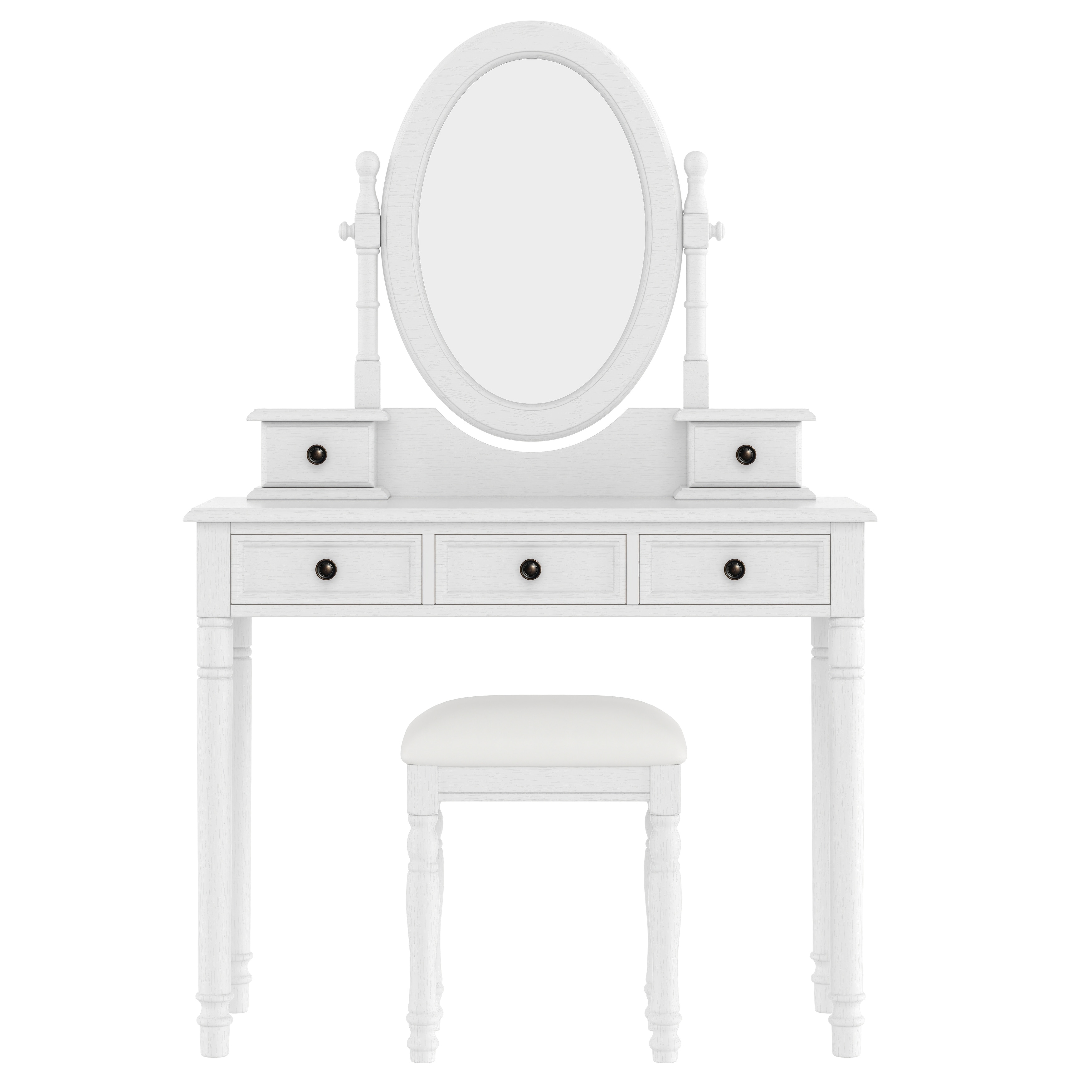 Vintage Vanity Desk Set with Adjustable Mirror 5 Drawers Cushioned Stool Velvet Lining