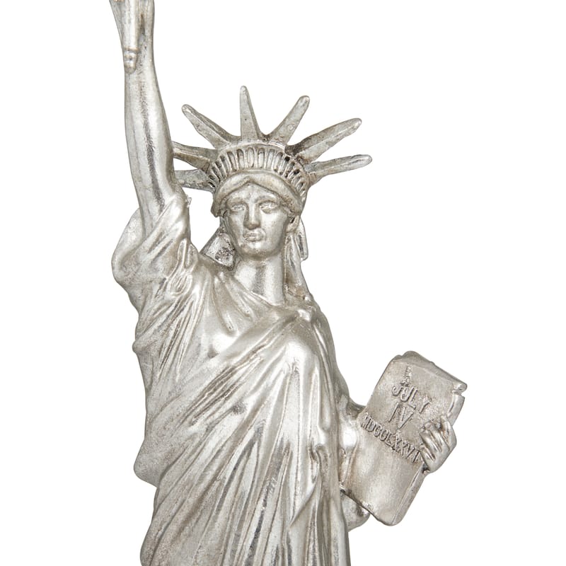 Silver Polystone Statue of Liberty Sculpture - 5 x 5 x 17