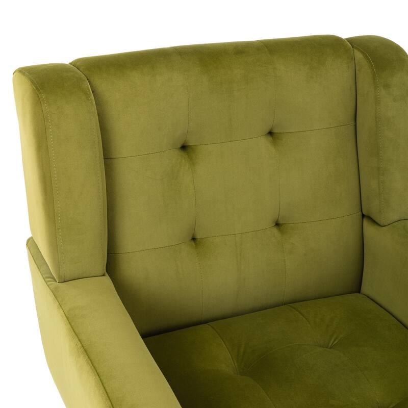 Green Velvet 29.53" Buttons Tufted Accent Chair with Black Legs