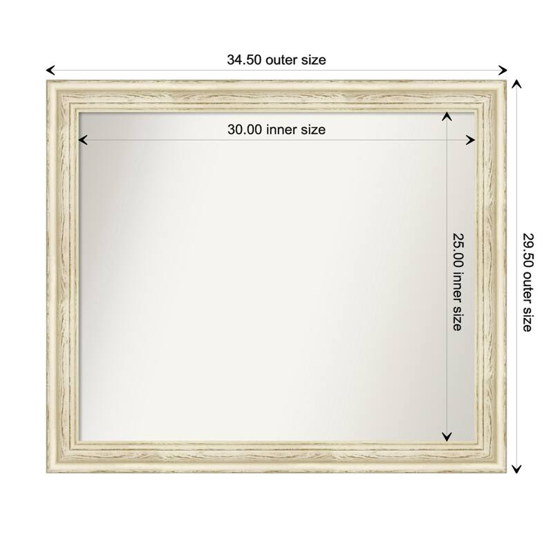 Country White Wash Framed Non-Beveled Custom Wall Mirror, Bathroom Vanity Mirror - Outer Size: 34.5 x 29.5